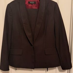 Kasper Brown Notch-Lapel Blazer with Satin Trim